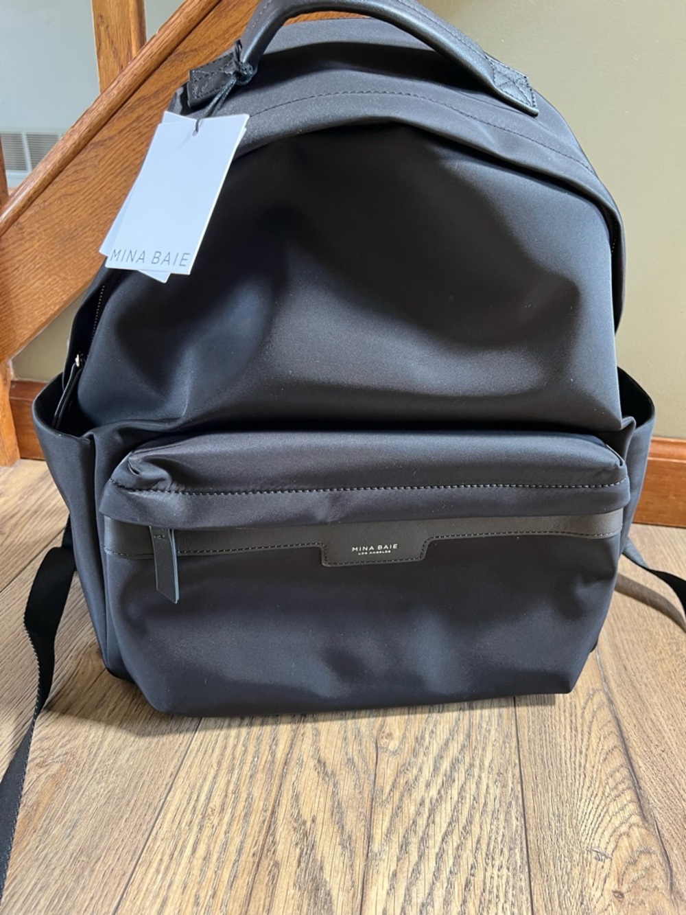Mina Baie Black and Silver full size nylon Eli Backpack